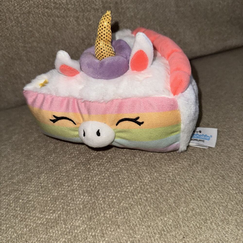 Squishable Cake Slice Unicorn Plush 10 Inch Rainbow Stuffed Animal Toy